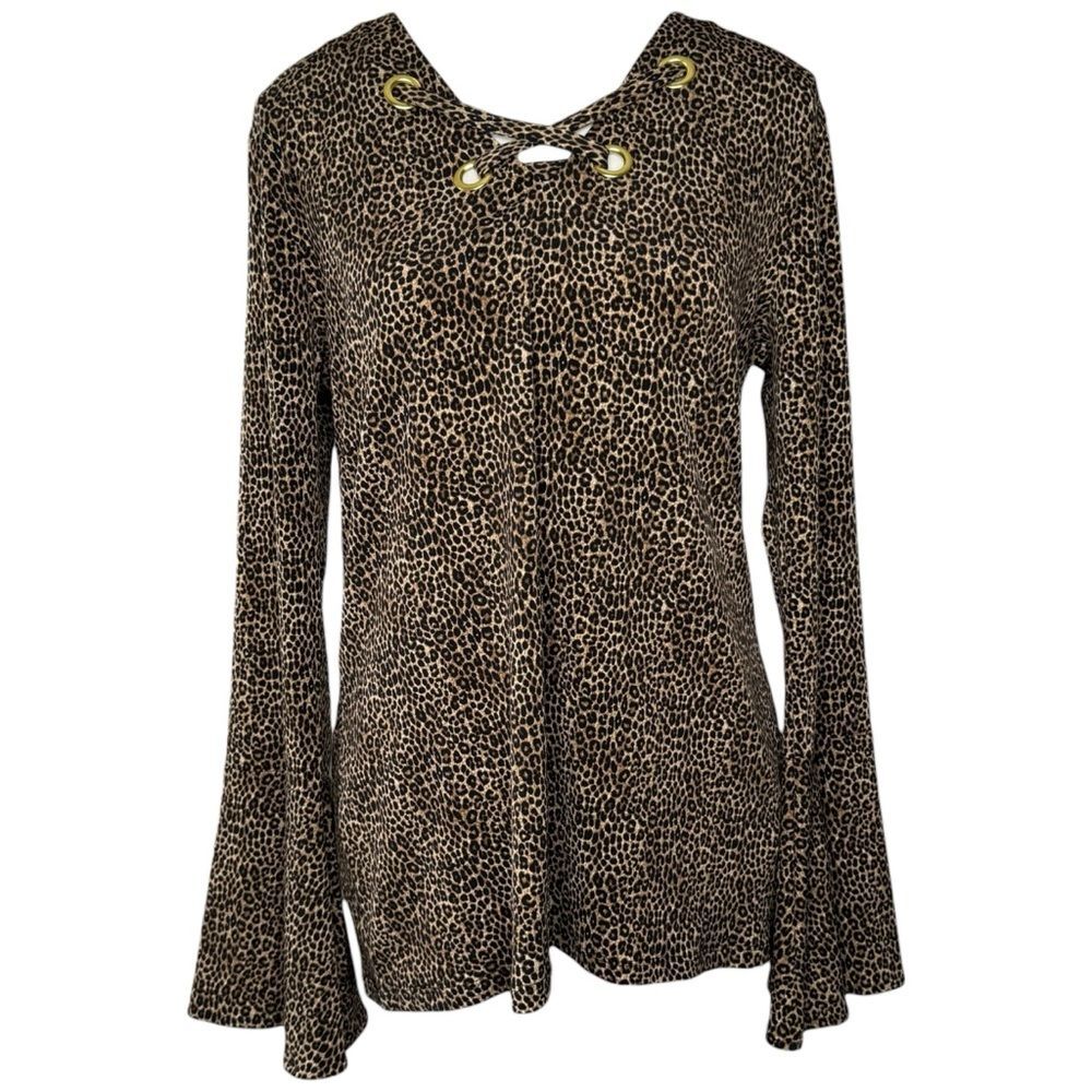 |NWT| MICHAEL KORS Animal Print Bell Sleeve Lace Up Blouse